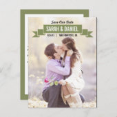 Charming Ribbon Save the Date - Grün Ankündigungspostkarte (Vorne/Hinten)