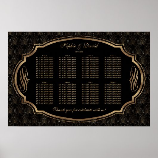 Charming Roaring 20s Great Gatsby Seating Chart Poster (Vorne)