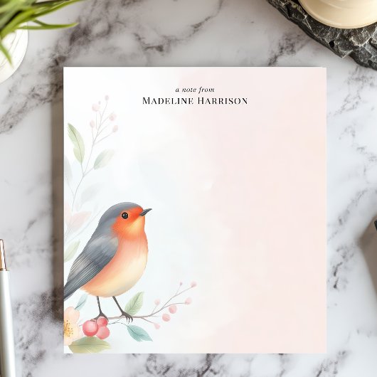 Charming Robin RedBrustvogel Personalisierter Name Notizblock