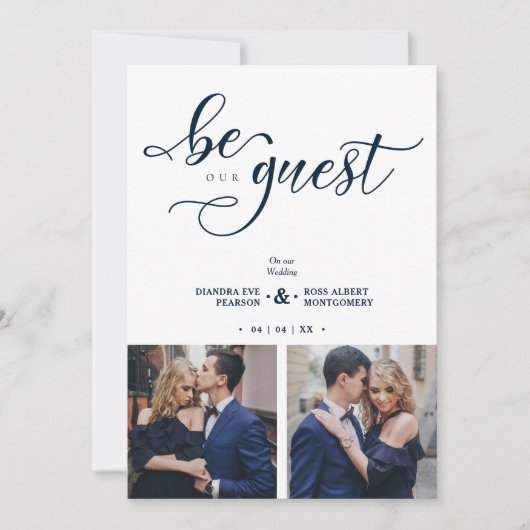 Charming Romantic Script Navy Blue 2 Multi Photo Einladung (Vorderseite)
