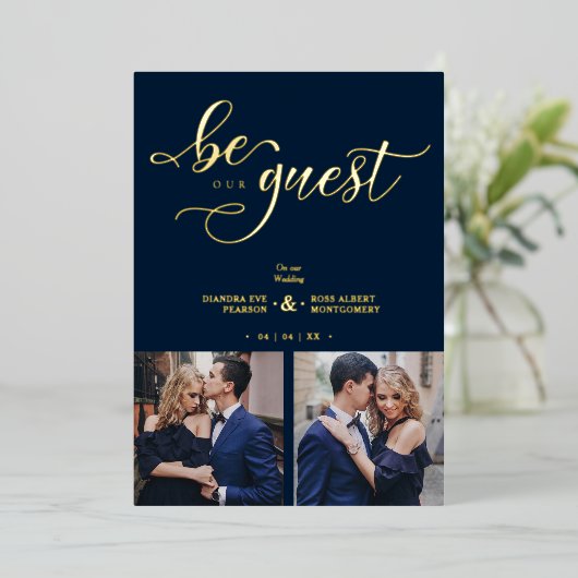 Charming Romantic Whimsy Script Navy Blue Folieneinladung (Stehend vorne)