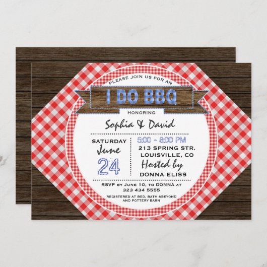 Charming Rustic Gingham I DO GRILLEN Paare Dusche Einladung (Vorne/Hinten)