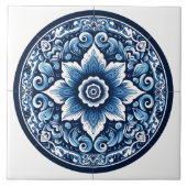 Charming Rustic Indigo Blue Azulejo Tile Artwork Fliese (Vorderseite)