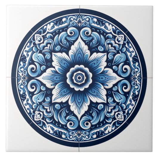 Charming Rustic Indigo Blue Azulejo Tile Artwork Fliese (Vorderseite)