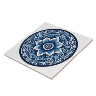 Charming Rustic Indigo Blue Azulejo Tile Artwork Fliese