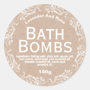 Charming Rustic Kraft & Lace Bath Bomb Soak Labels Runder Aufkleber