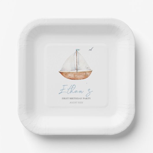 Charming Rustic Sailboat Geburtstag Pappteller (Vorderseite)