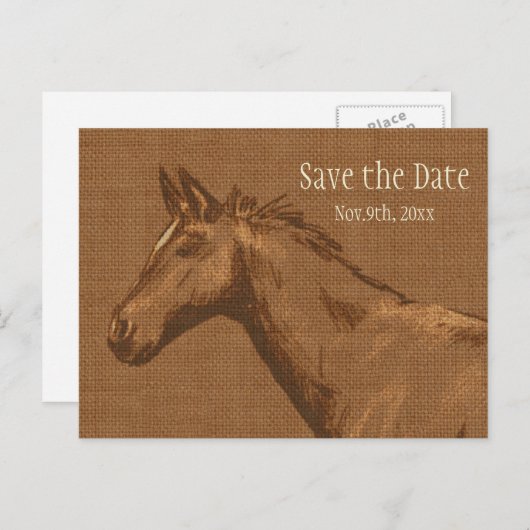 Charming Rustikales Pferd Save the Date Postkarte (Vorne/Hinten)