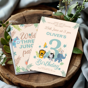 Charming Safari Blue Pastel Dritter Geburtstag Einladung