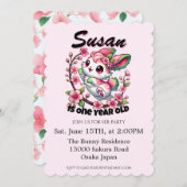 Charming Sakura Bunny Geburtstag Einladung (Vorne/Hinten)