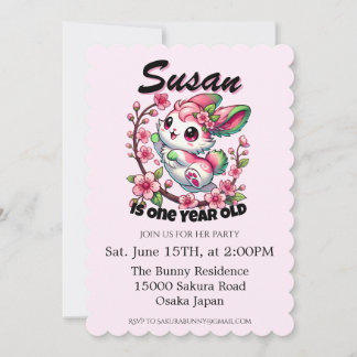 Charming Sakura Bunny Geburtstag Einladung