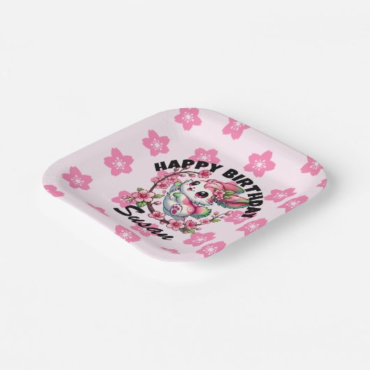 Charming Sakura Bunny Geburtstag Pappteller (Gewinkelt)
