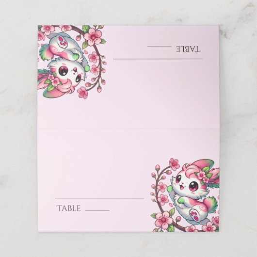 Charming Sakura Bunny Platzkarte (Außenseite Aufgefaltet)