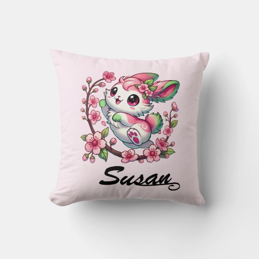 Charming Sakura Bunny Throw Kissen (Vorderseite)