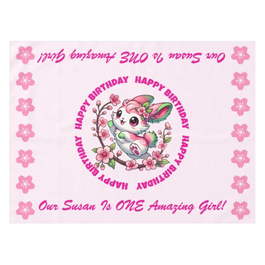 Charming Sakura Bunny Tischdecke (Vorderseite (Horizontal))