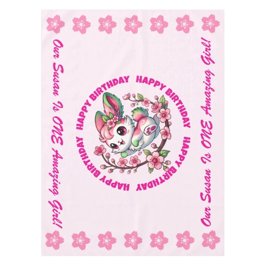 Charming Sakura Bunny Tischdecke (Vorderseite)