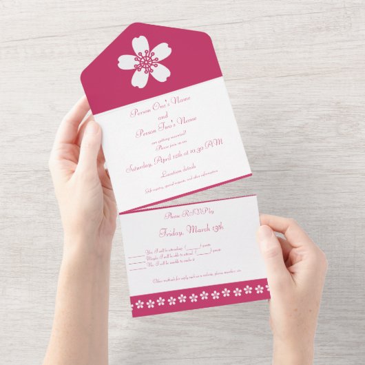 Charming Sakura in Raspberry All In One Einladung (Abreißen)