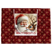 Charming Santa and Red Nose Rudolph Gift Bag Große Geschenktüte (Rückseite)