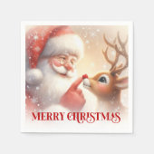 Charming Santa and Rudolph Christmas Napkins Dinne Serviette (Vorderseite)