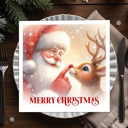 Charming Santa and Rudolph Christmas Napkins Dinne Serviette