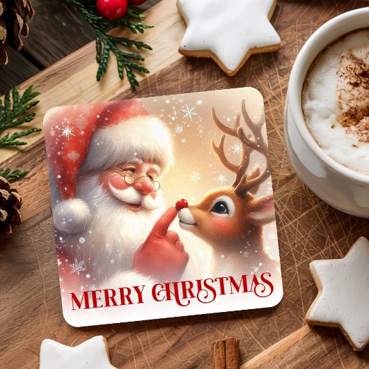 Charming Santa Claus Rudolph Holiday Coasters Rechteckiger Pappuntersetzer