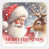 Charming Santa Claus Rudolph Personalized Kids Quadratischer Aufkleber (Vorderseite)