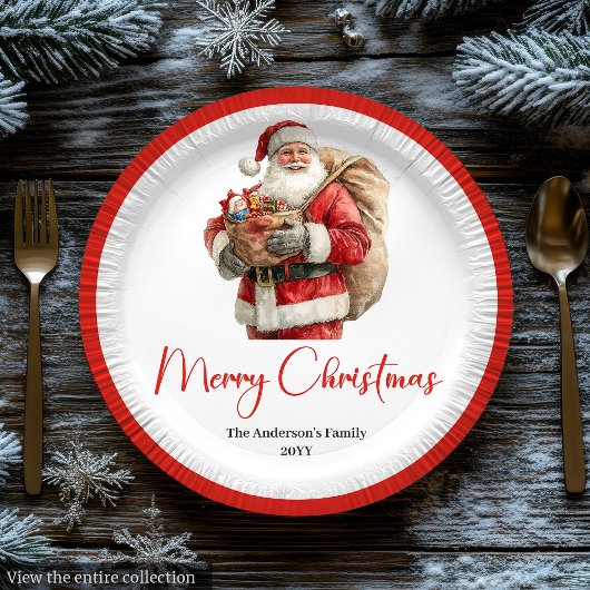 Charming Santa Claus Stylish Watercolor Dinner Pappteller