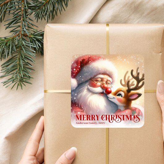 Charming Santa Rudolph Personalized Christmas Kids Quadratischer Aufkleber