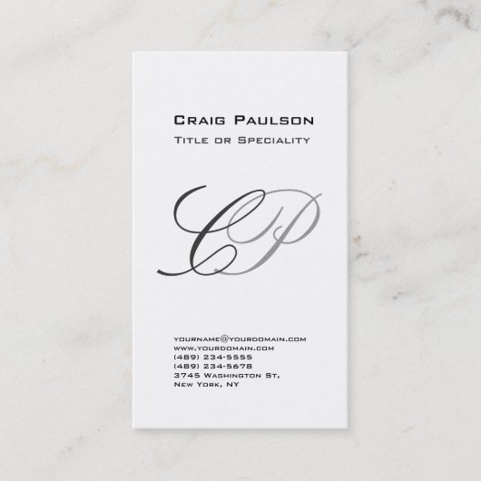 Charming Schwarz-weiß Gray Monogram Business Card Visitenkarte (Vorderseite)
