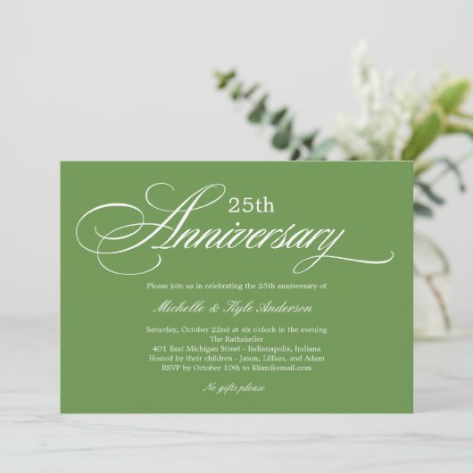 Charming Script Anniversary Einladung - Green (Stehend Vorderseite)