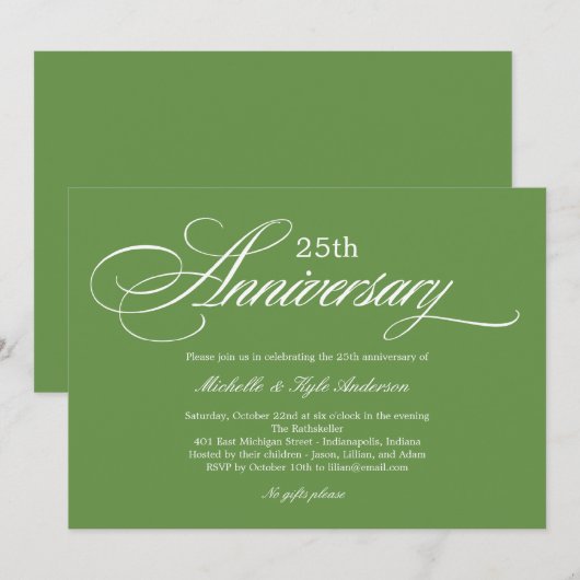 Charming Script Anniversary Einladung - Green (Vorne/Hinten)