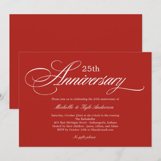 Charming Script Anniversary Einladung - Rot (Vorne/Hinten)