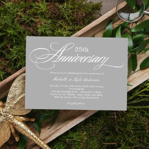 Charming Script Anniversary Einladung - Silber