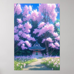 Charming Shrine unter dem Kirschblossom Poster