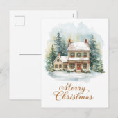 Charming Snow-Covered Christmas Farmhouse Feiertagspostkarte (Vorne/Hinten)