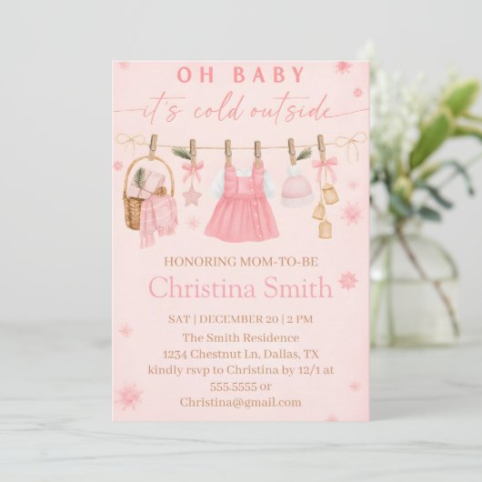 Charming Snowflake Baby Shower for Your Baby Girl Einladung (Stehend Vorderseite)