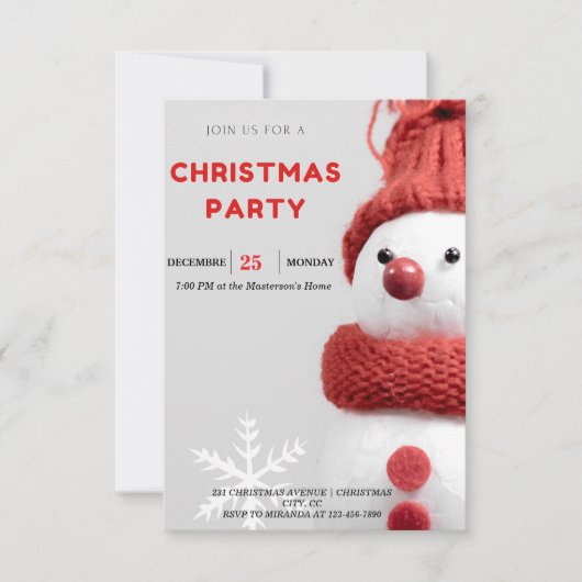 Charming Snowman Weihnachten-Party Einladungen (Vorderseite)