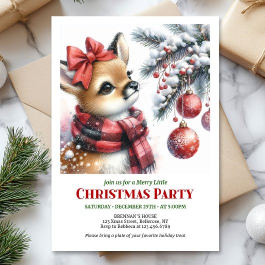 Charming snowy forest baby deer Christmas invite Einladung