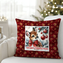 Charming snowy scene baby deer kids room decor  kissen