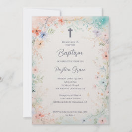 Charming Soft Botanical Floral Frame Baptism Einladung