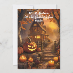 Charming Spooky Halloween-Hütte mit Pumpkins Dankeskarte