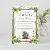Charming Spring Clover & Gnome Einladung (Stehend Vorderseite)