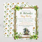 Charming Spring Clover & Gnome Invitation  Einladung (Vorne/Hinten)