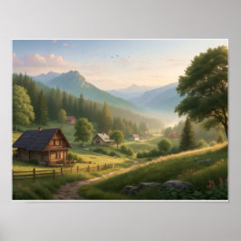 Charming Spring Village Path – Cozy Cottage Art Poster