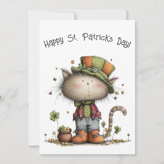 Charming St. Patrick’s Day Cat & Pot of Gold Flat Karte (Vorderseite)