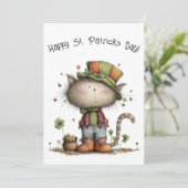 Charming St. Patrick’s Day Cat & Pot of Gold Flat Karte (Stehend Vorderseite)
