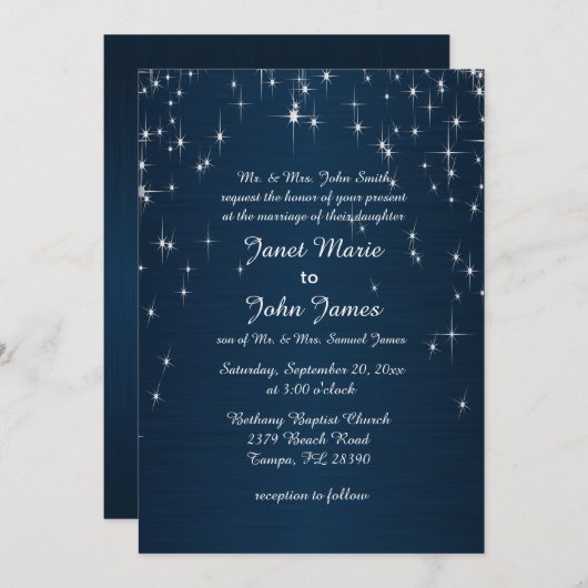 Charming Star Struck Wedding | Navy Blue Einladung (Vorne/Hinten)