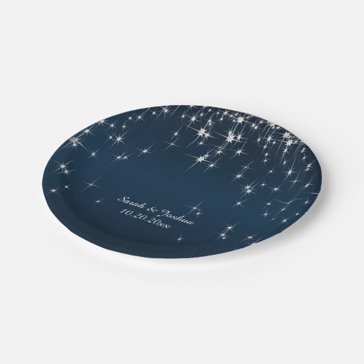 Charming Star Struck Wedding | Navy Blue Pappteller (Schrägansicht)