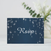 Charming Star Struck Wedding | Navy Blue RSVP Karte (Stehend Vorderseite)