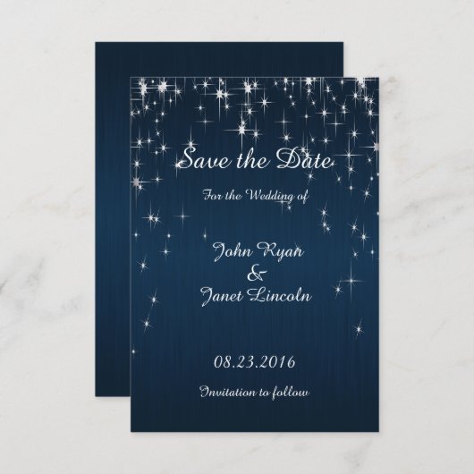 Charming Star Struck Wedding | Navy Blue Save The Date (Vorne/Hinten)